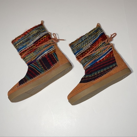 Toms “Nepal” Cognac Suede Multicoloured Boho Sherpa Boots - Women’s Size 7.5 - Picture 3 of 8